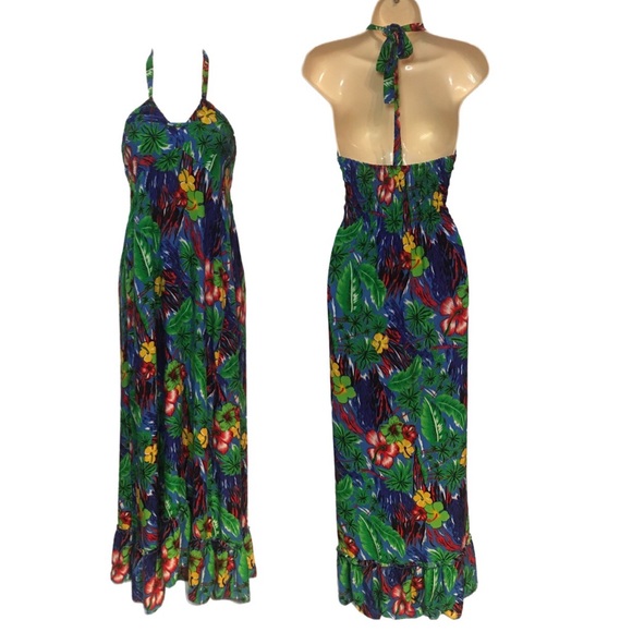 Size 12/14 Hibiscus floral halter maxi dress - Picture 8 of 8